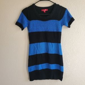 Cherry Stix Girls Sweater Dress Size M 10-12 Striped Blue‎ Black Cozy Comfy
